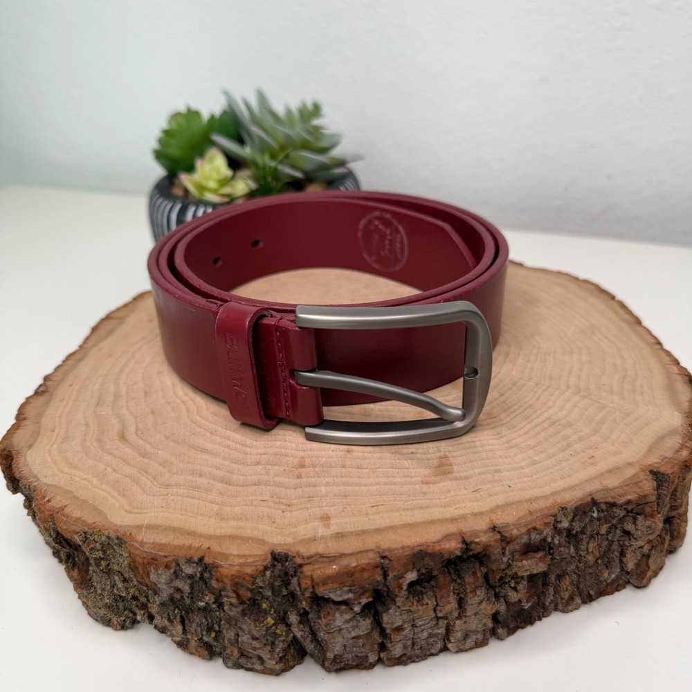 Buffway Leather Belt Mens Burgundy Red Gunmetal Buckle Classic Minimalist 34